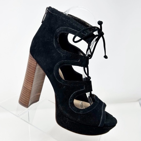Vince Camuto Kamaye Black Suede Lace Up Platform Heeled Sandals Size 7 - Picture 1 of 12
